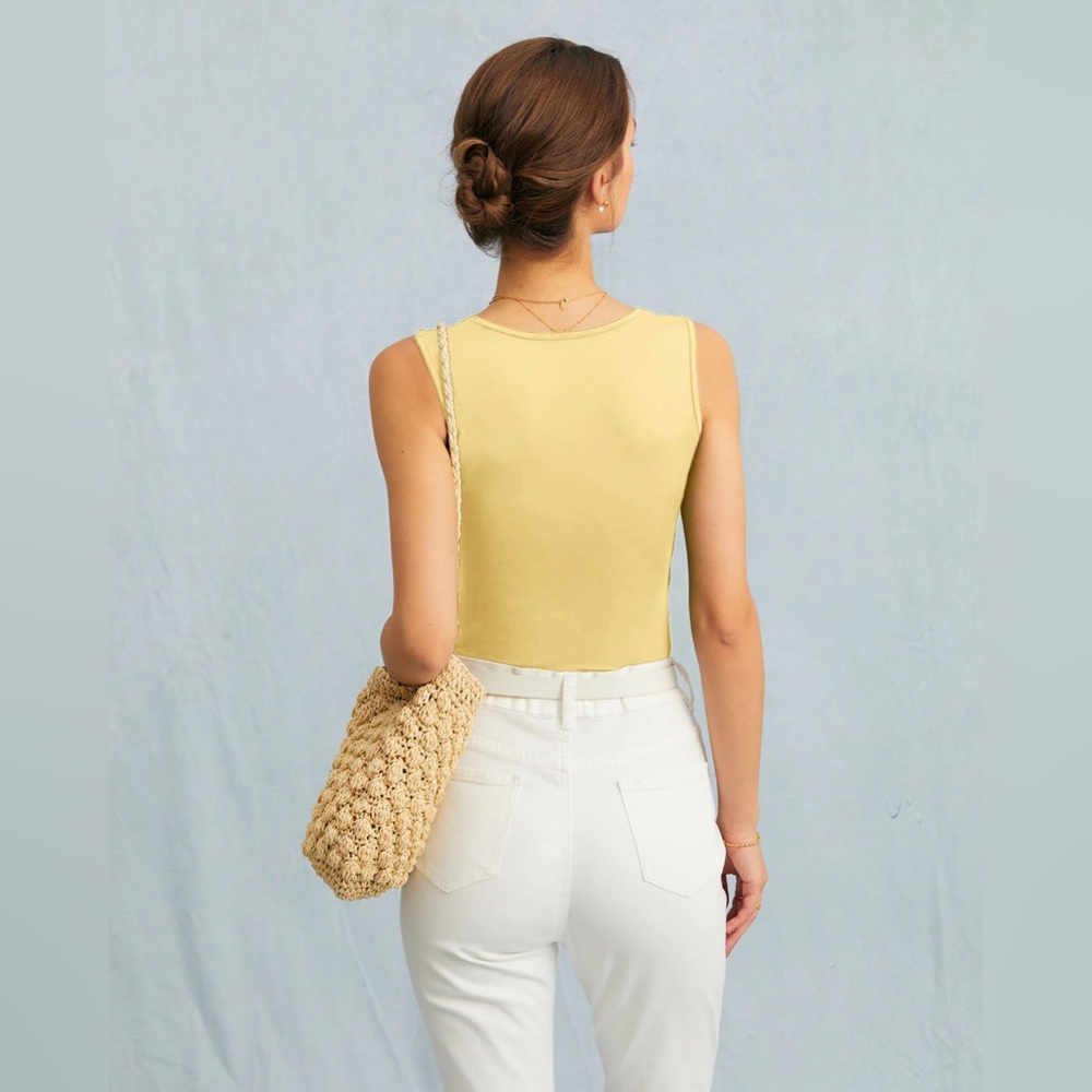 RIHOAS Yellow Square Neck Ruched Tank Top - Picture 2 of 4